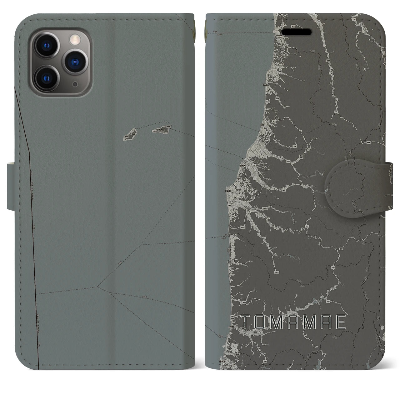 【苫前(北海道)】地図柄iPhoneケース(手帳タイプ)モノトーン・iPhone 11 Pro Max 用