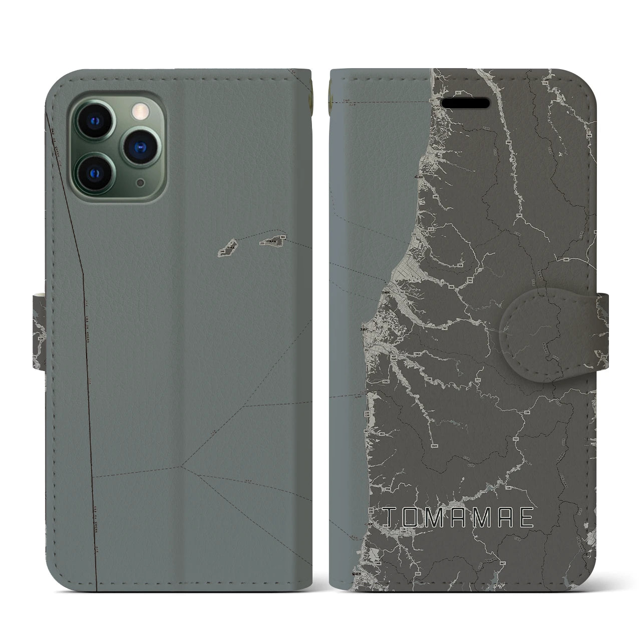 【苫前(北海道)】地図柄iPhoneケース(手帳タイプ)モノトーン・iPhone 11 Pro 用