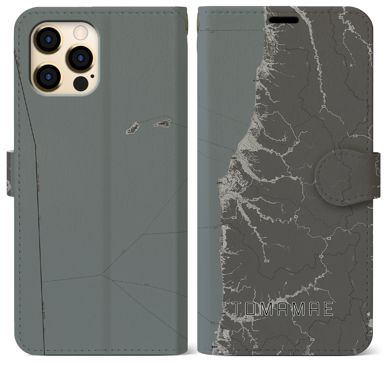 【苫前(北海道)】地図柄iPhoneケース(手帳タイプ)モノトーン・iPhone 12 Pro Max 用