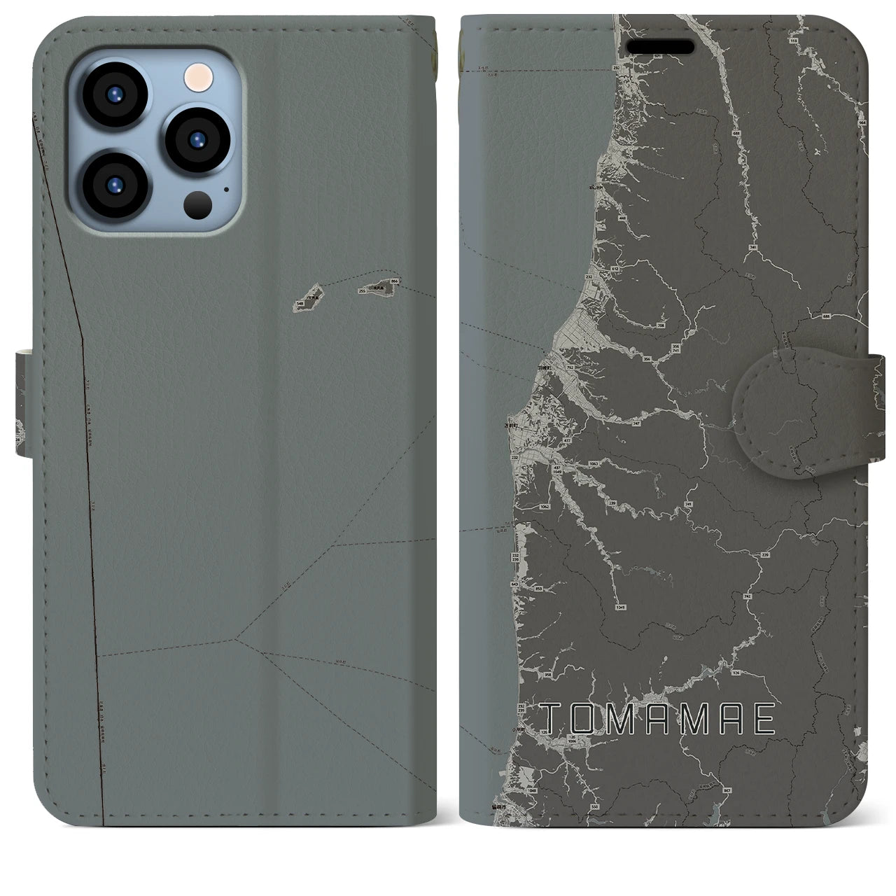 【苫前(北海道)】地図柄iPhoneケース(手帳タイプ)モノトーン・iPhone 13 Pro Max 用