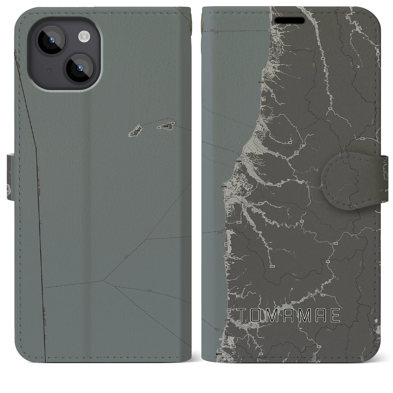 【苫前(北海道)】地図柄iPhoneケース(手帳タイプ)モノトーン・iPhone 14 Plus 用