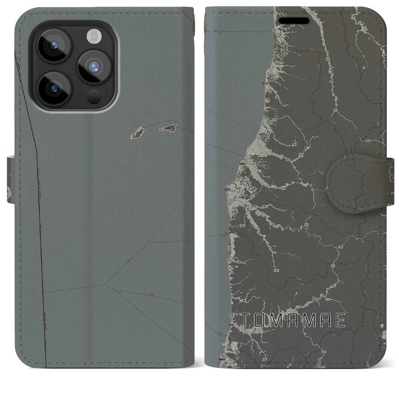 【苫前(北海道)】地図柄iPhoneケース(手帳タイプ)モノトーン・iPhone 15 Pro Max 用