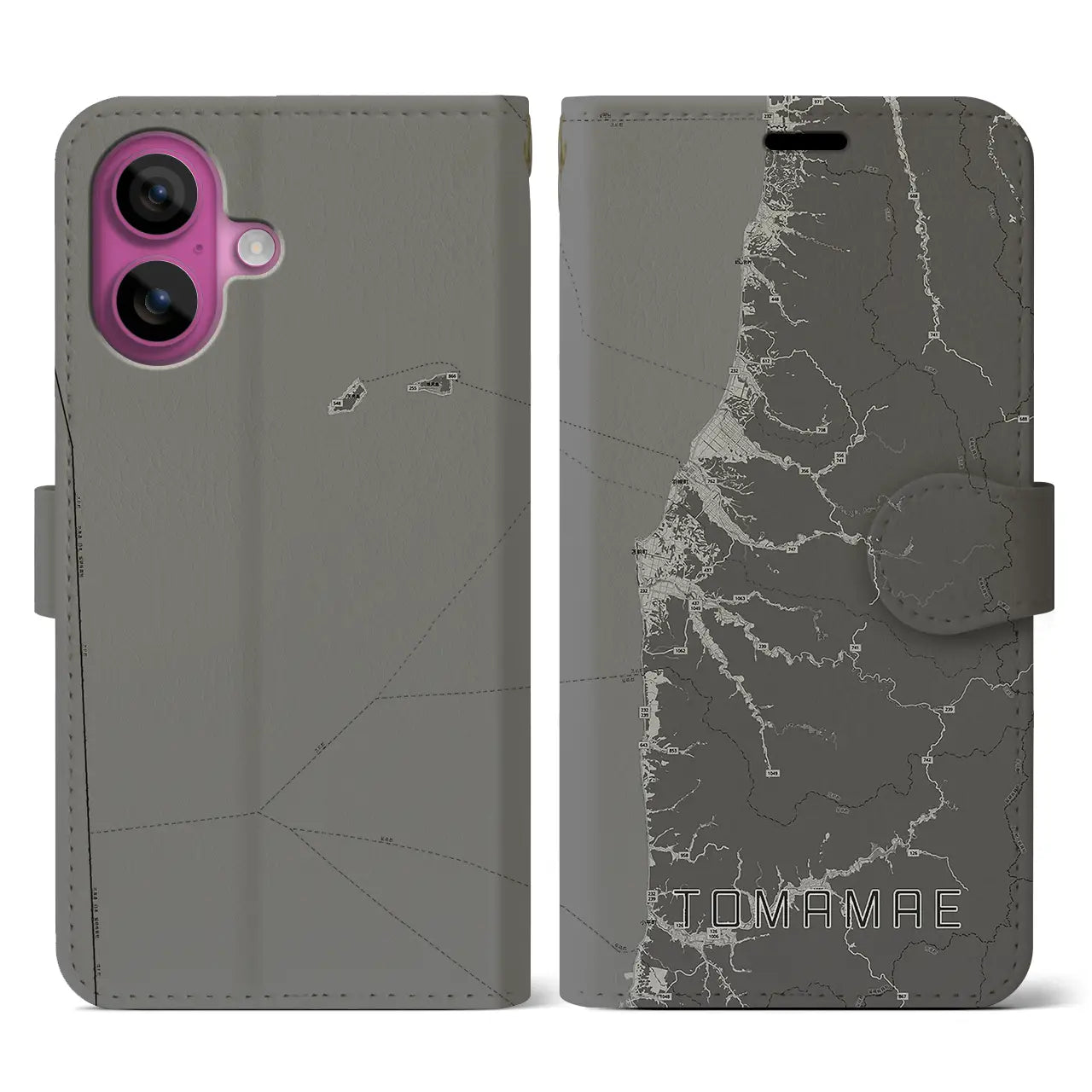 【苫前(北海道)】地図柄iPhoneケース(手帳タイプ)モノトーン・iPhone 16 Pro 用