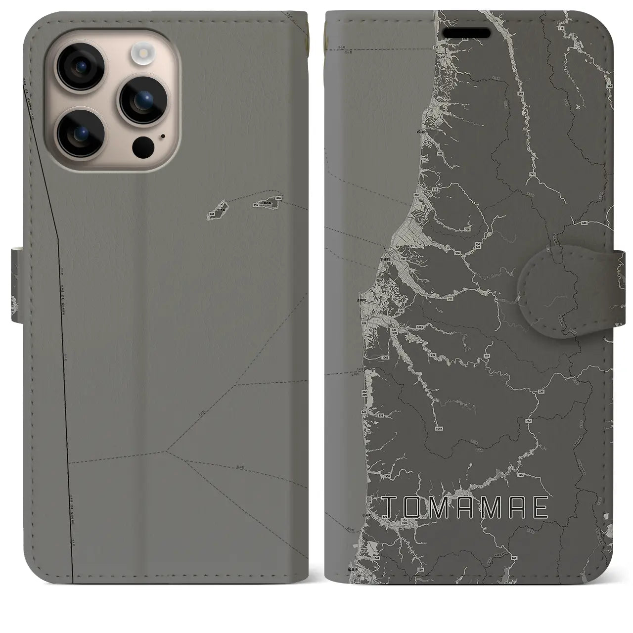 【苫前(北海道)】地図柄iPhoneケース(手帳タイプ)モノトーン・iPhone 16 Plus 用