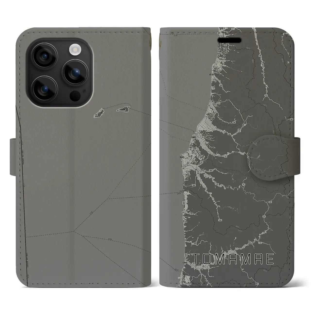 【苫前(北海道)】地図柄iPhoneケース(手帳タイプ)モノトーン・iPhone 16 用