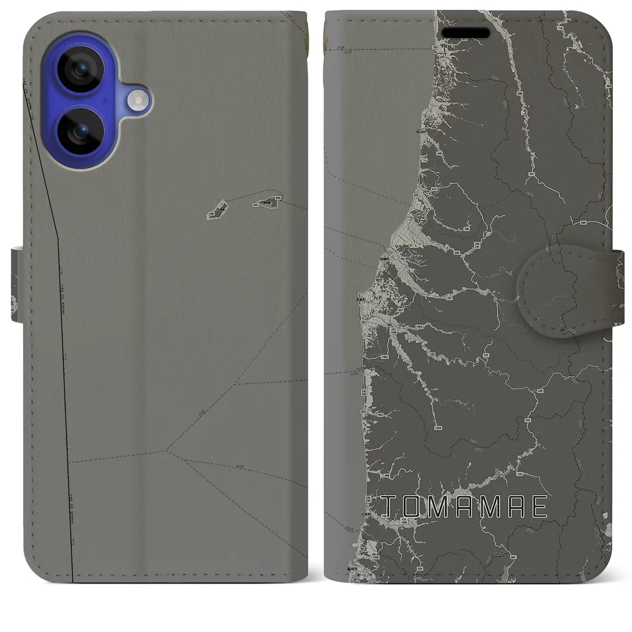 【苫前(北海道)】地図柄iPhoneケース(手帳タイプ)モノトーン・iPhone 16 Pro Max 用