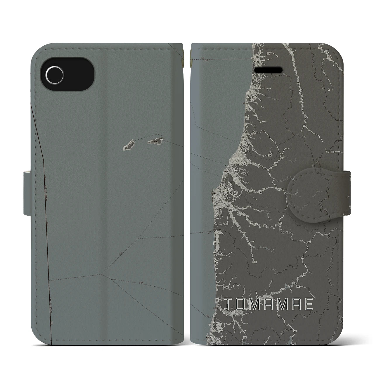 【苫前(北海道)】地図柄iPhoneケース(手帳タイプ)モノトーン・iPhone SE(第3 / 第2世代) / 8 / 7 / 6s / 6 用