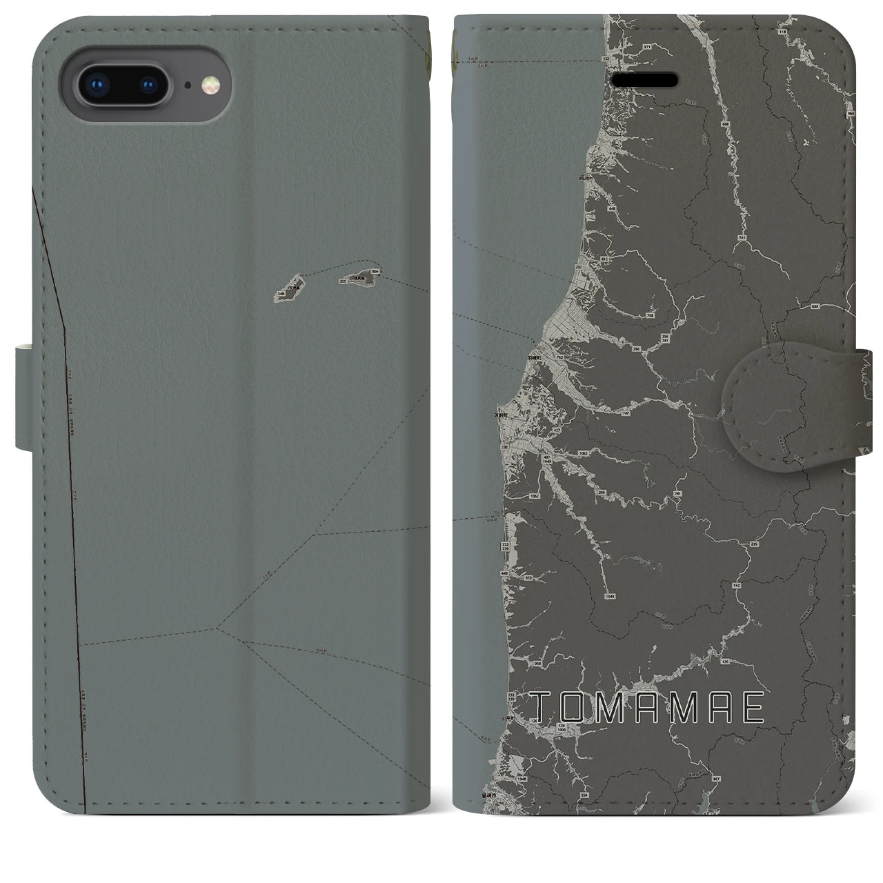 【苫前(北海道)】地図柄iPhoneケース(手帳タイプ)モノトーン・iPhone 8Plus /7Plus / 6sPlus / 6Plus 用