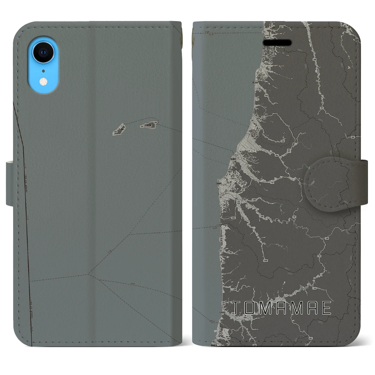 【苫前(北海道)】地図柄iPhoneケース(手帳タイプ)モノトーン・iPhone XR 用