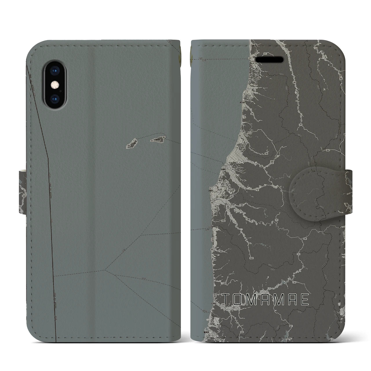 【苫前(北海道)】地図柄iPhoneケース(手帳タイプ)モノトーン・iPhone XS / X 用