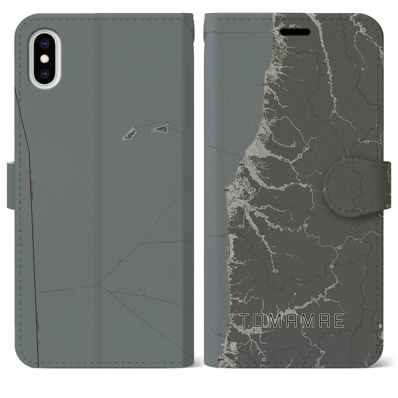 【苫前(北海道)】地図柄iPhoneケース(手帳タイプ)モノトーン・iPhone XS Max 用