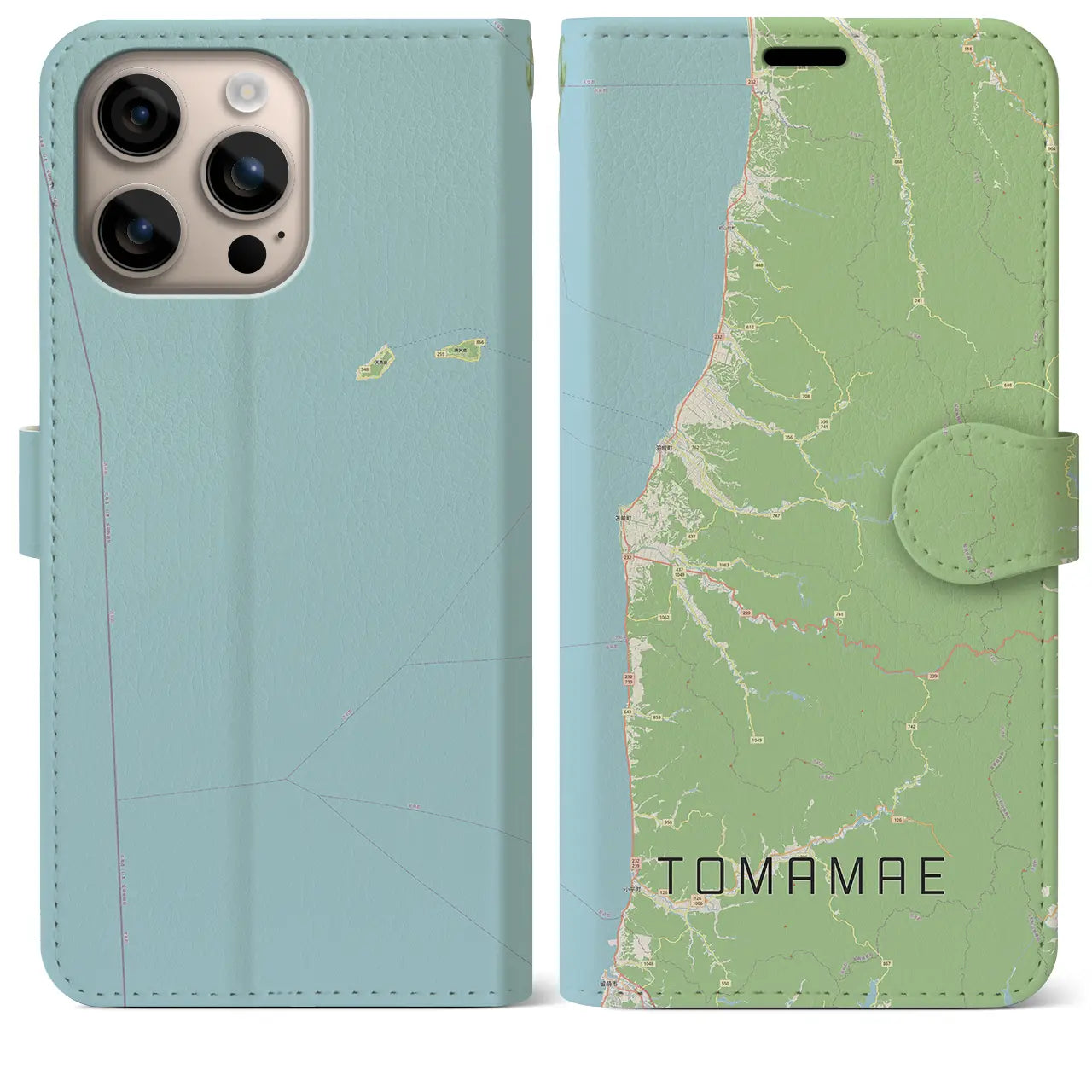 【苫前(北海道)】地図柄iPhoneケース(手帳タイプ)ナチュラル・iPhone 16 Plus 用