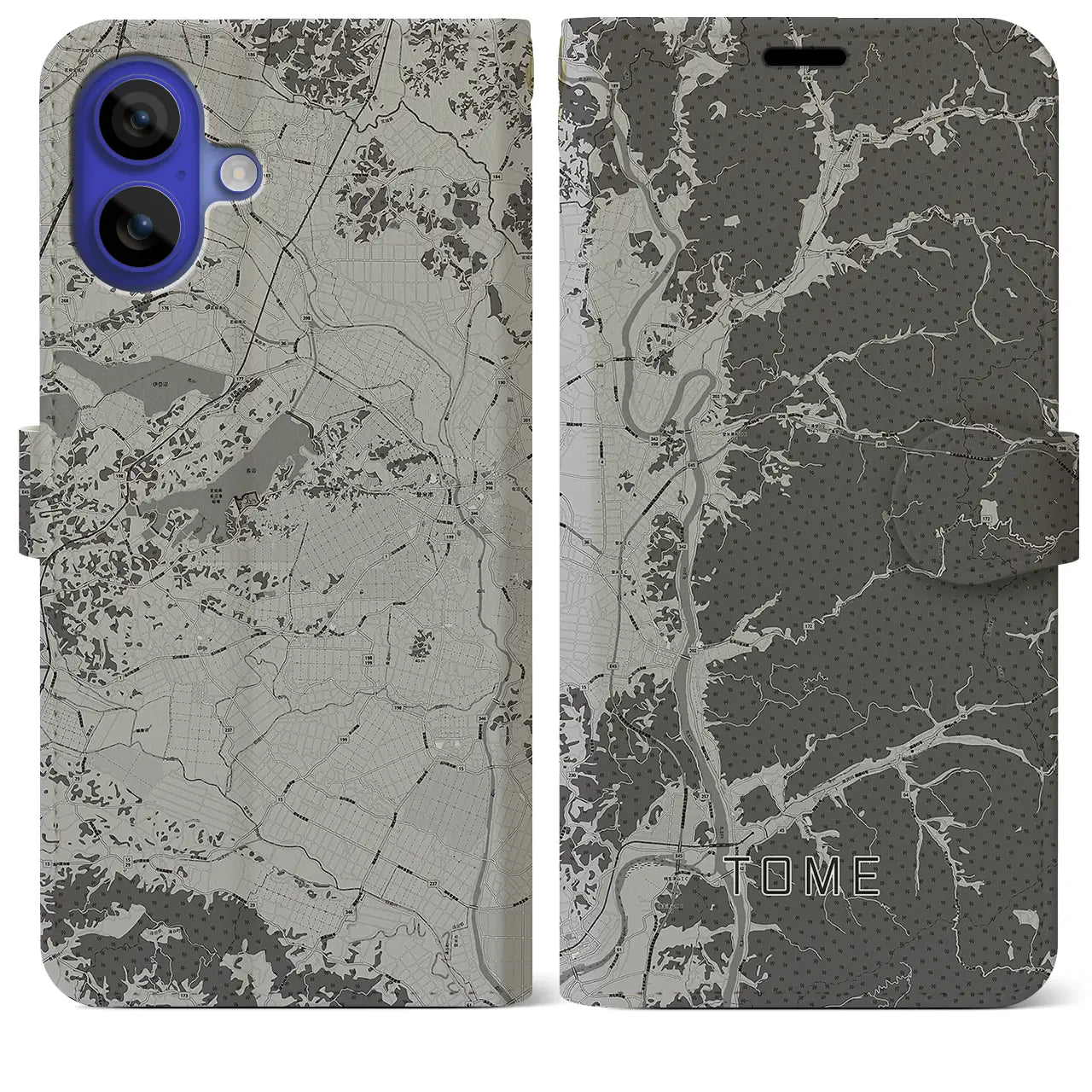 【登米(宮城県)】地図柄iPhoneケース(手帳タイプ)モノトーン・iPhone 16 Pro Max 用