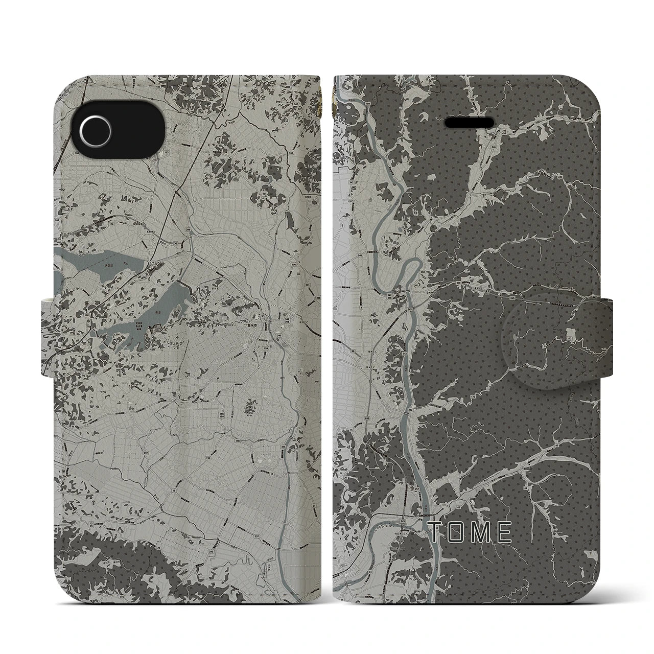 【登米(宮城県)】地図柄iPhoneケース(手帳タイプ)モノトーン・iPhone SE(第3 / 第2世代) / 8 / 7 / 6s / 6 用