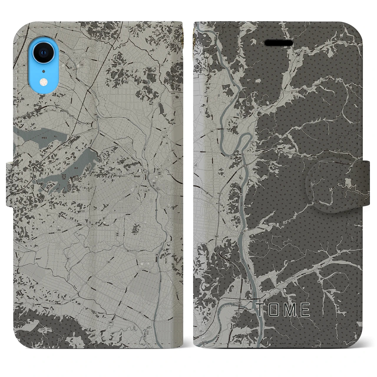 【登米(宮城県)】地図柄iPhoneケース(手帳タイプ)モノトーン・iPhone XR 用