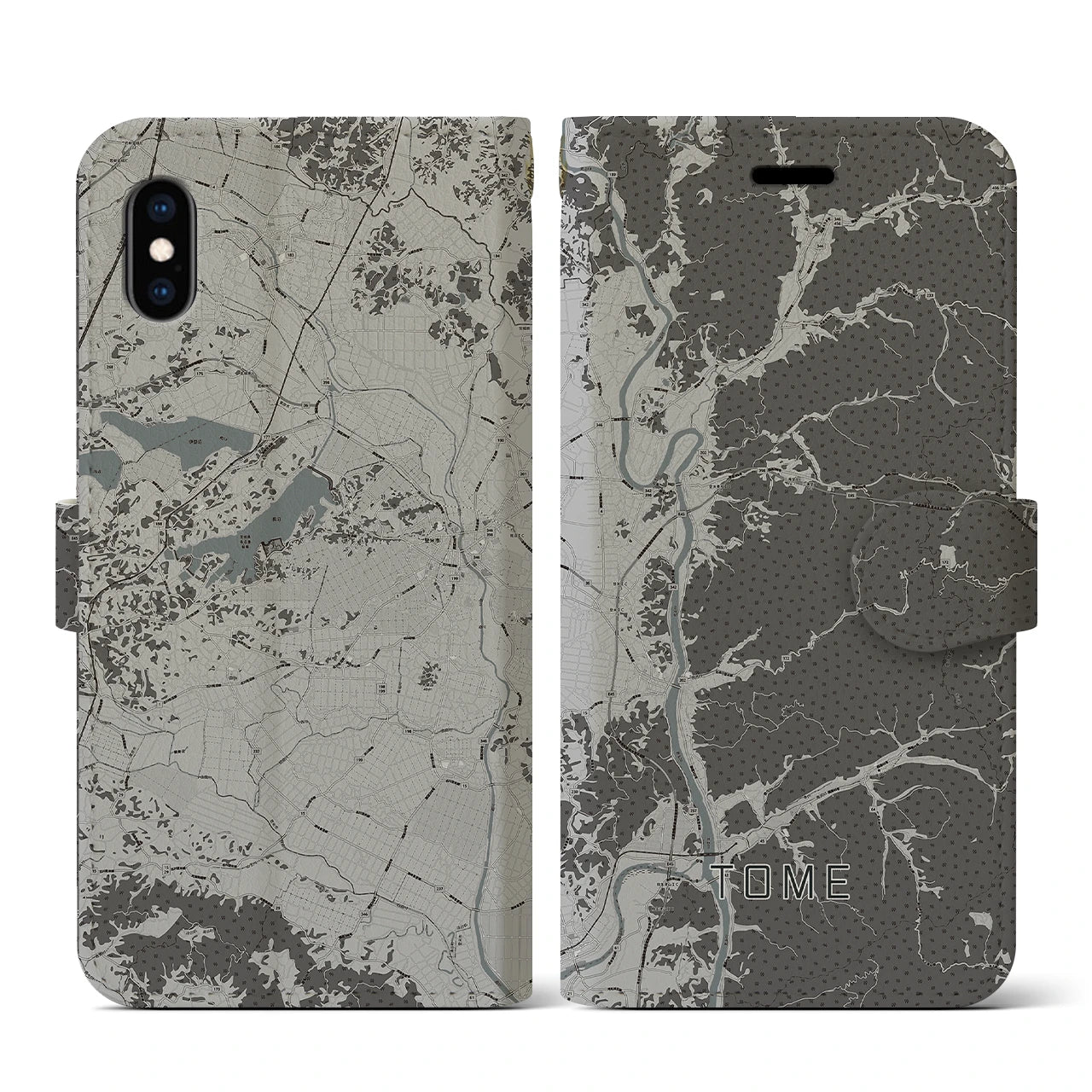 【登米(宮城県)】地図柄iPhoneケース(手帳タイプ)モノトーン・iPhone XS / X 用