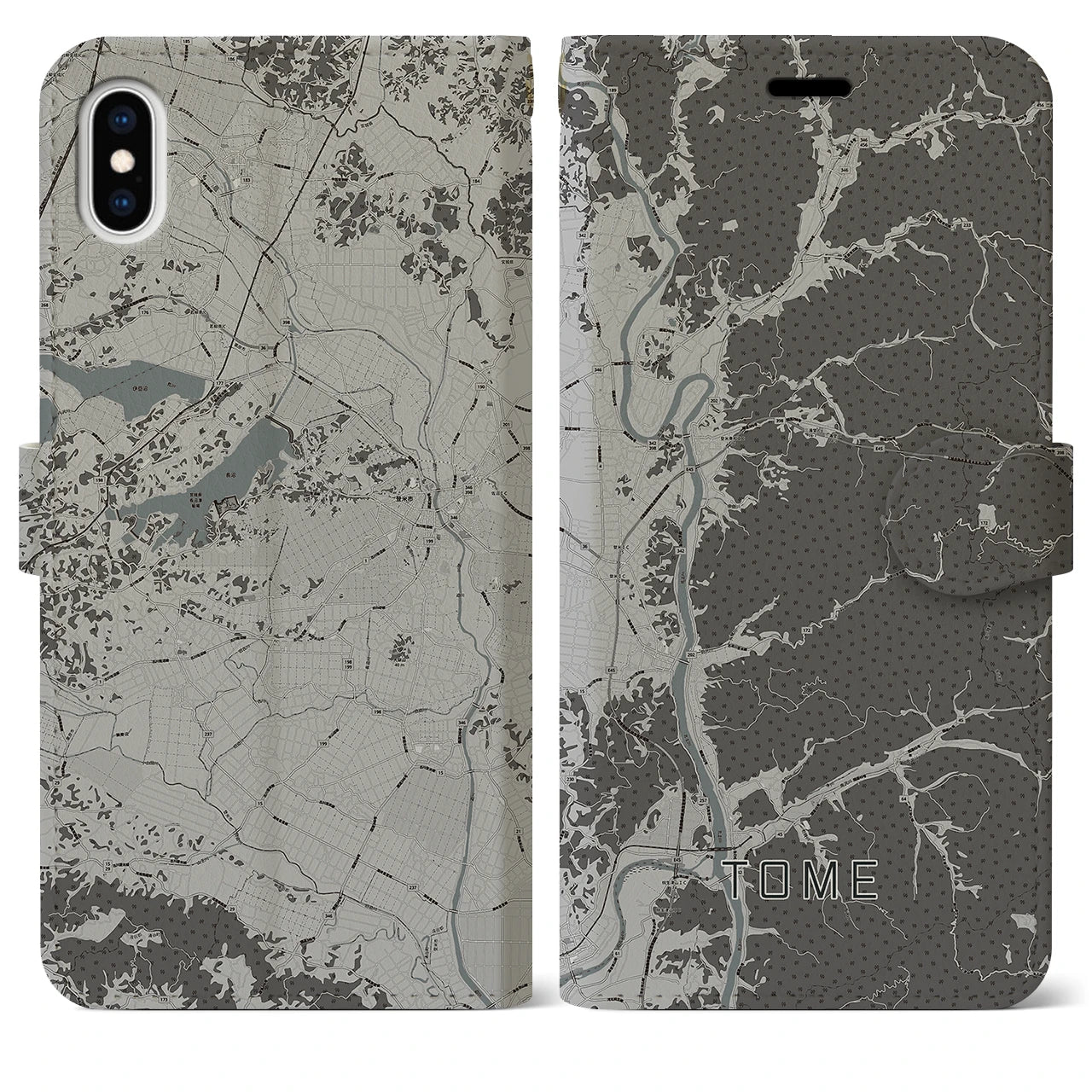【登米(宮城県)】地図柄iPhoneケース(手帳タイプ)モノトーン・iPhone XS Max 用