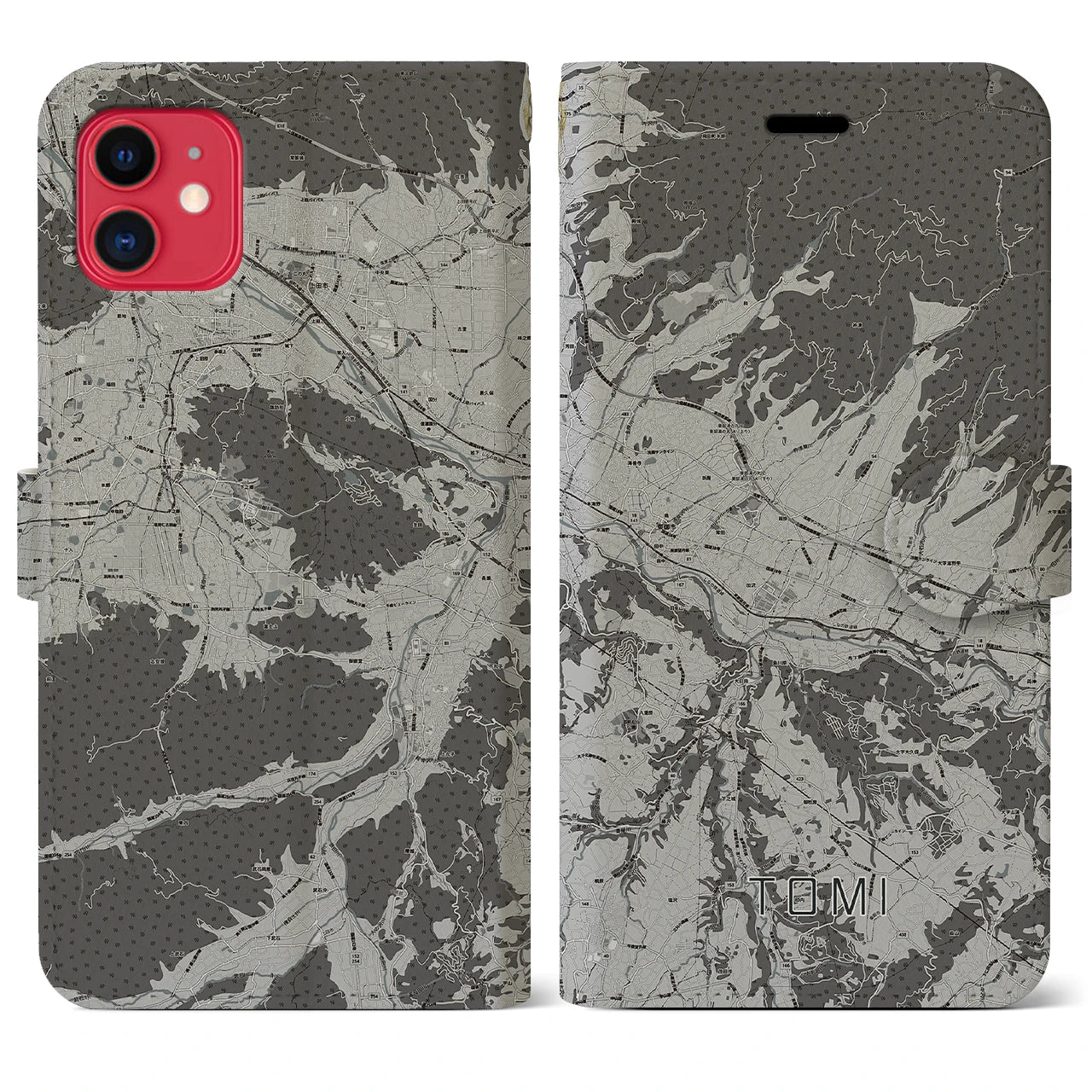 【東御(長野県)】地図柄iPhoneケース(手帳タイプ)モノトーン・iPhone 11 用