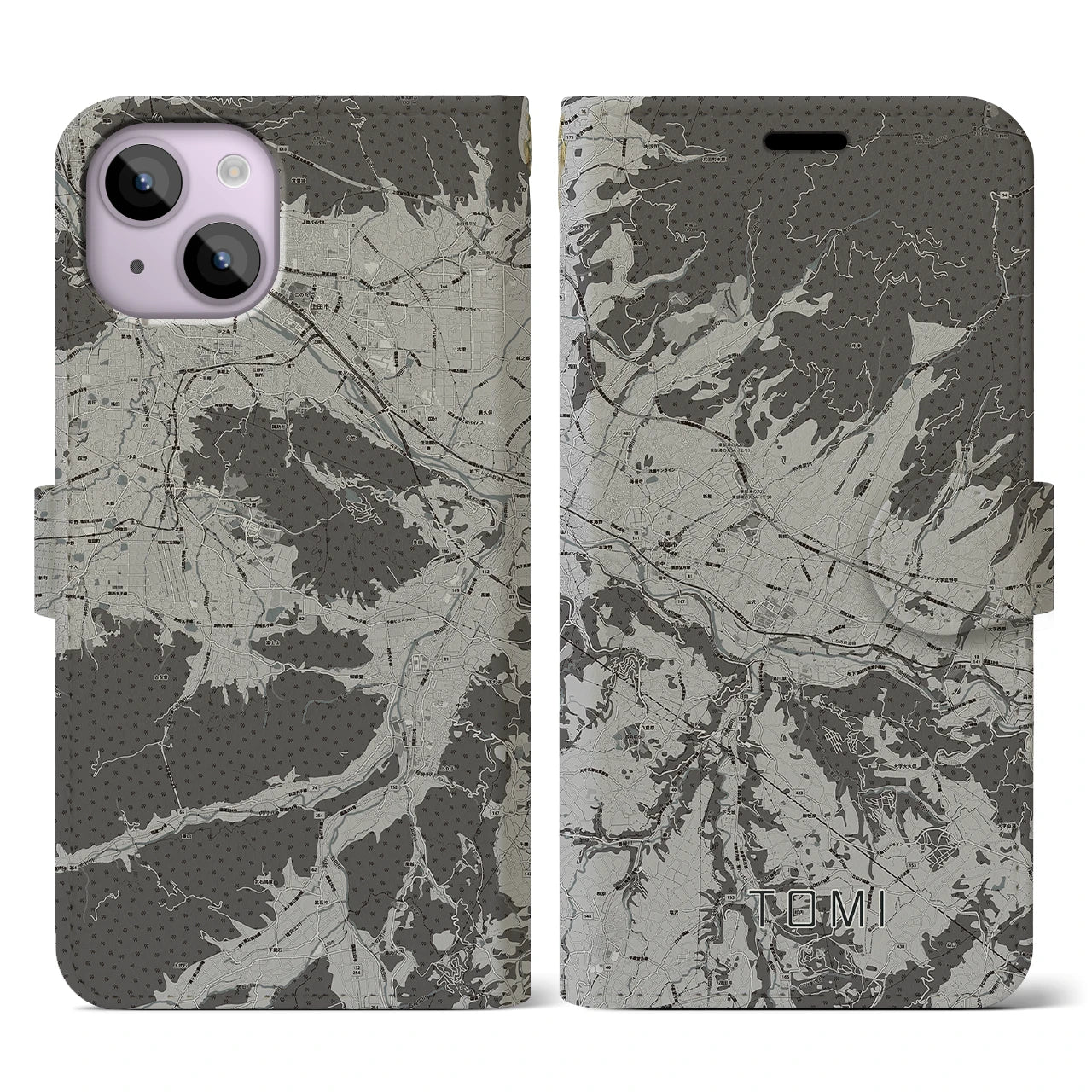 【東御(長野県)】地図柄iPhoneケース(手帳タイプ)モノトーン・iPhone 14 用