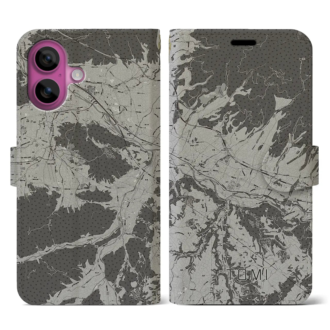 【東御(長野県)】地図柄iPhoneケース(手帳タイプ)モノトーン・iPhone 16 Pro 用