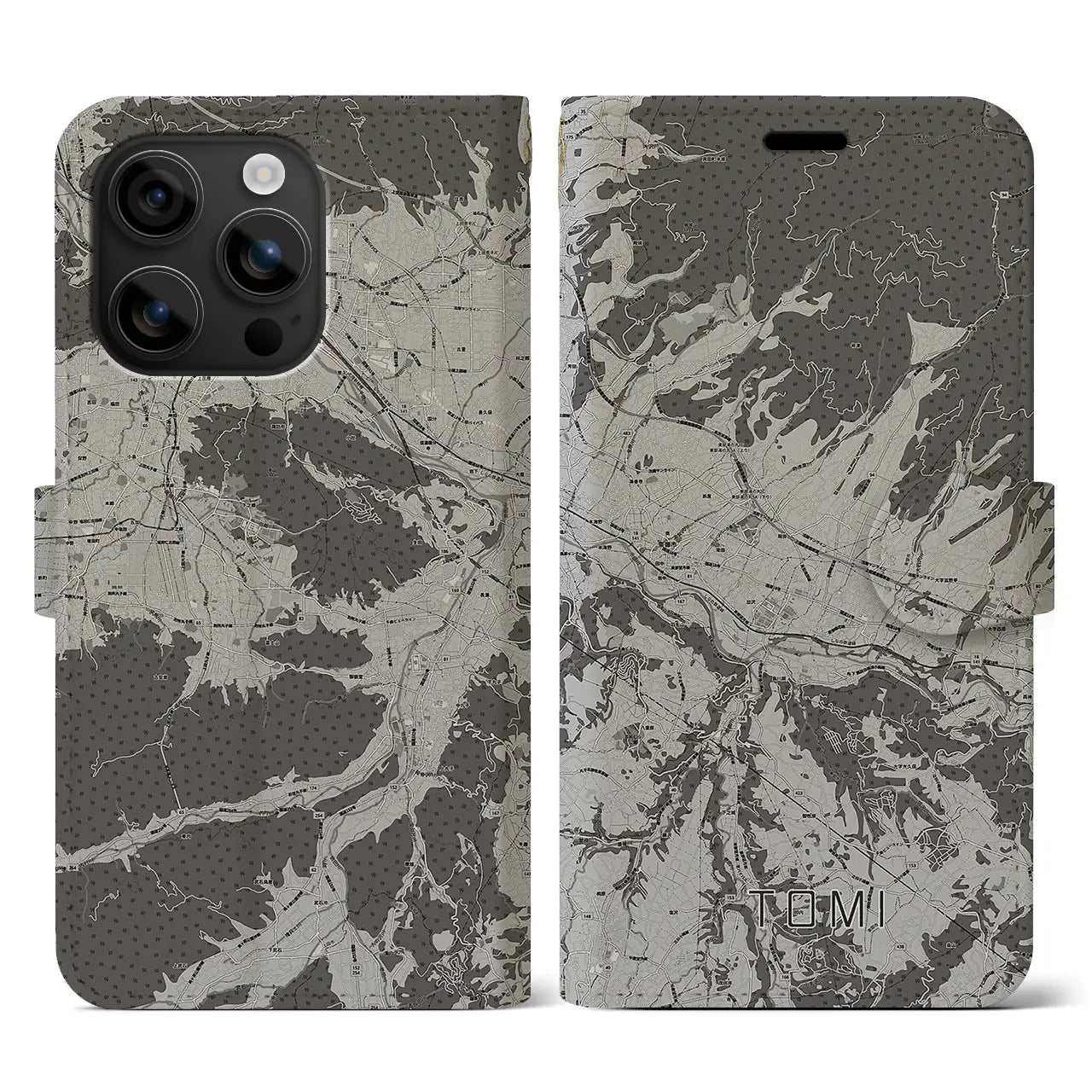 【東御(長野県)】地図柄iPhoneケース(手帳タイプ)モノトーン・iPhone 16 用