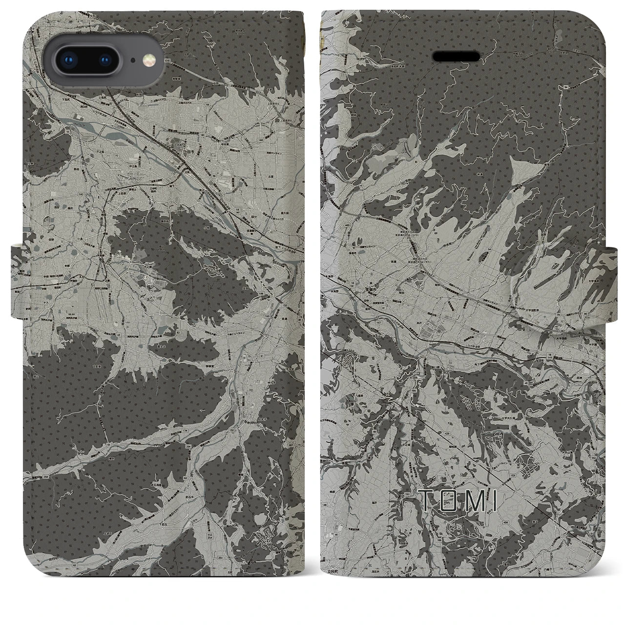【東御(長野県)】地図柄iPhoneケース(手帳タイプ)モノトーン・iPhone 8Plus /7Plus / 6sPlus / 6Plus 用
