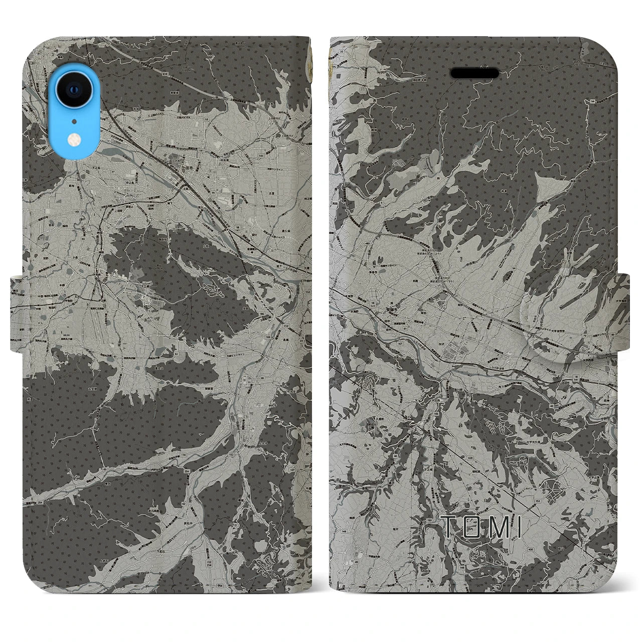 【東御(長野県)】地図柄iPhoneケース(手帳タイプ)モノトーン・iPhone XR 用