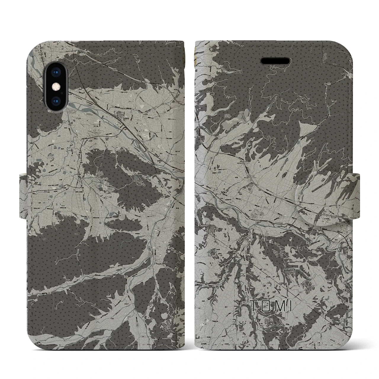 【東御(長野県)】地図柄iPhoneケース(手帳タイプ)モノトーン・iPhone XS / X 用