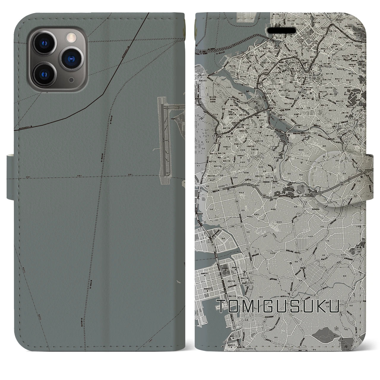 【豊見城(沖縄県)】地図柄iPhoneケース(手帳タイプ)モノトーン・iPhone 11 Pro Max 用