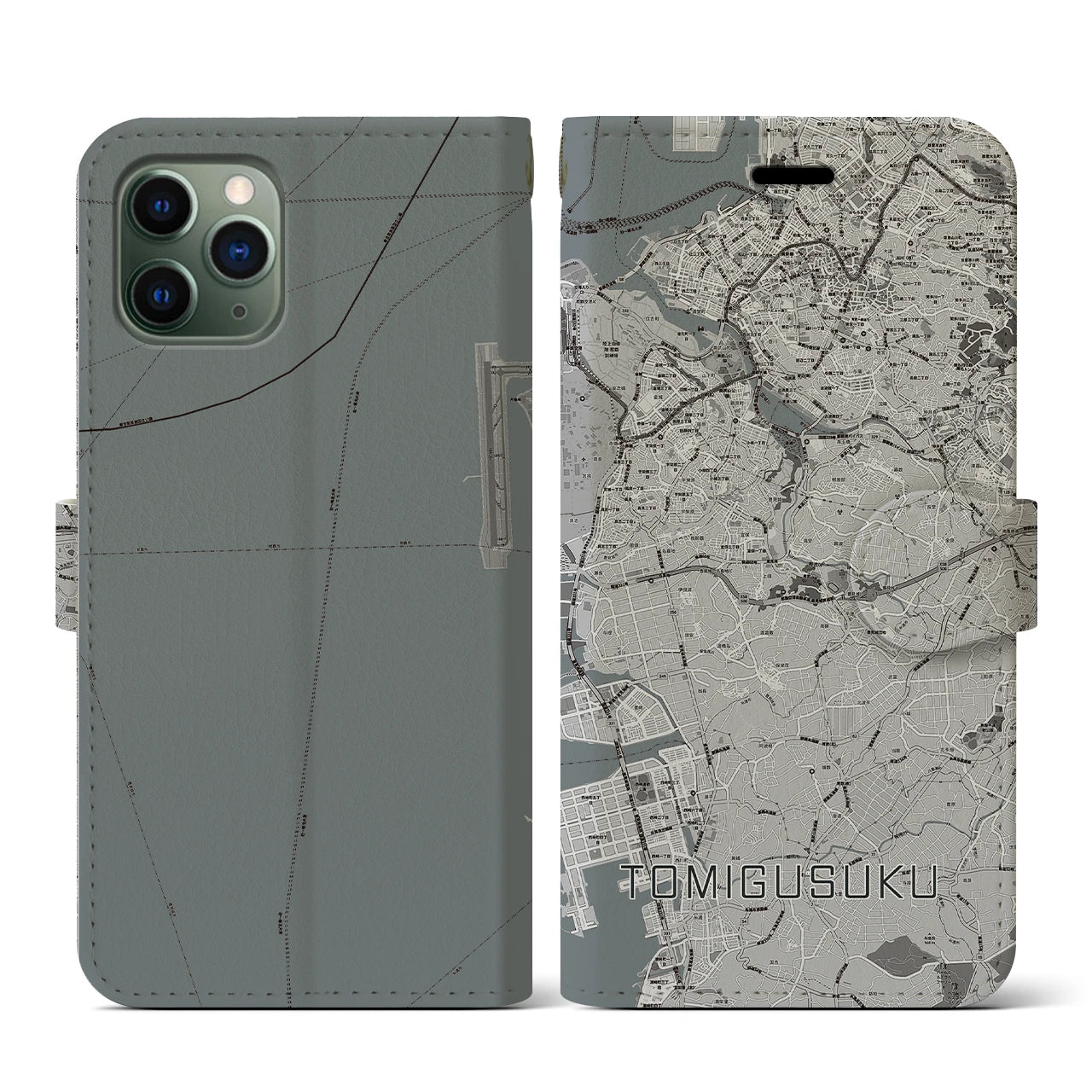 【豊見城(沖縄県)】地図柄iPhoneケース(手帳タイプ)モノトーン・iPhone 11 Pro 用