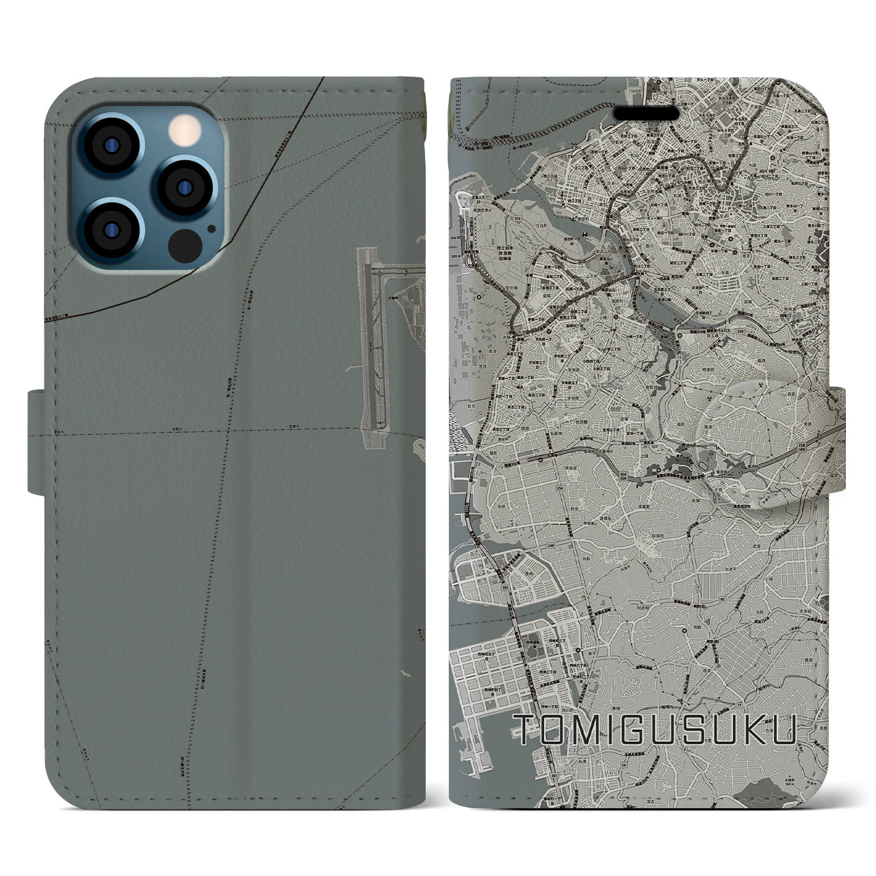 【豊見城(沖縄県)】地図柄iPhoneケース(手帳タイプ)モノトーン・iPhone 12 / 12 Pro 用