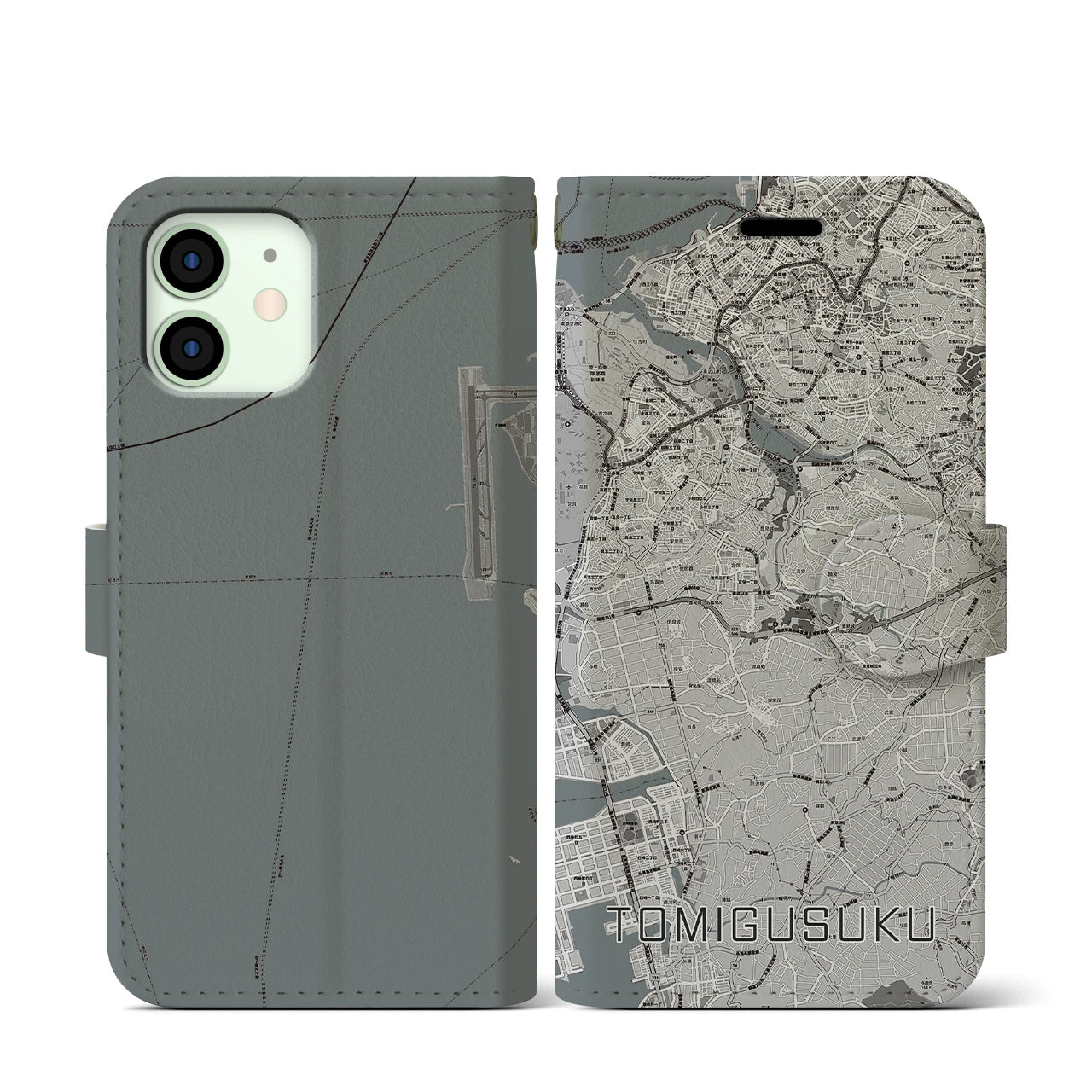 【豊見城(沖縄県)】地図柄iPhoneケース(手帳タイプ)モノトーン・iPhone 12 mini 用