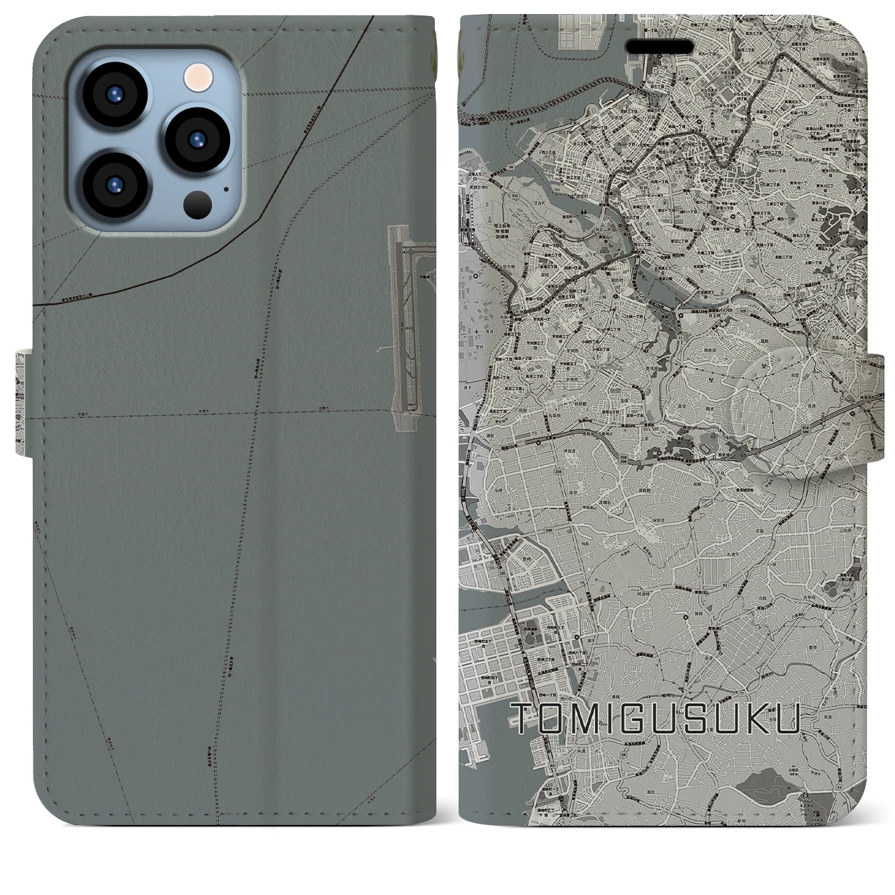 【豊見城(沖縄県)】地図柄iPhoneケース(手帳タイプ)モノトーン・iPhone 13 Pro Max 用