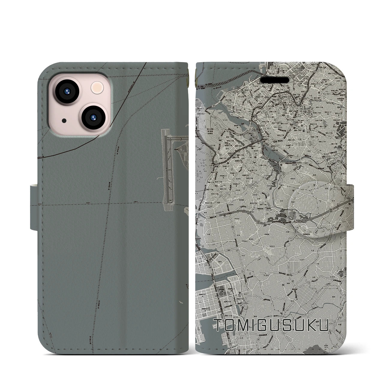 【豊見城(沖縄県)】地図柄iPhoneケース(手帳タイプ)モノトーン・iPhone 13 mini 用