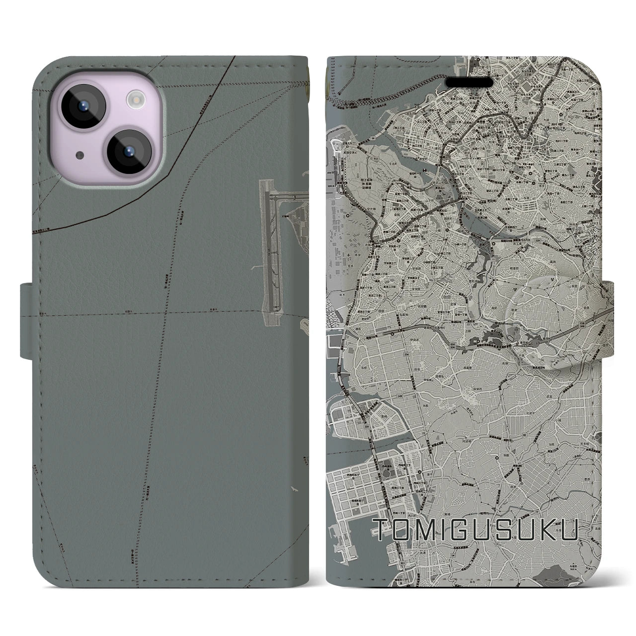 【豊見城(沖縄県)】地図柄iPhoneケース(手帳タイプ)モノトーン・iPhone 14 用