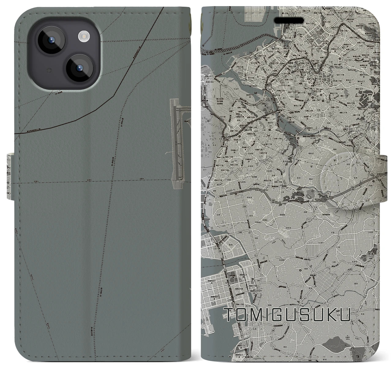 【豊見城(沖縄県)】地図柄iPhoneケース(手帳タイプ)モノトーン・iPhone 14 Plus 用