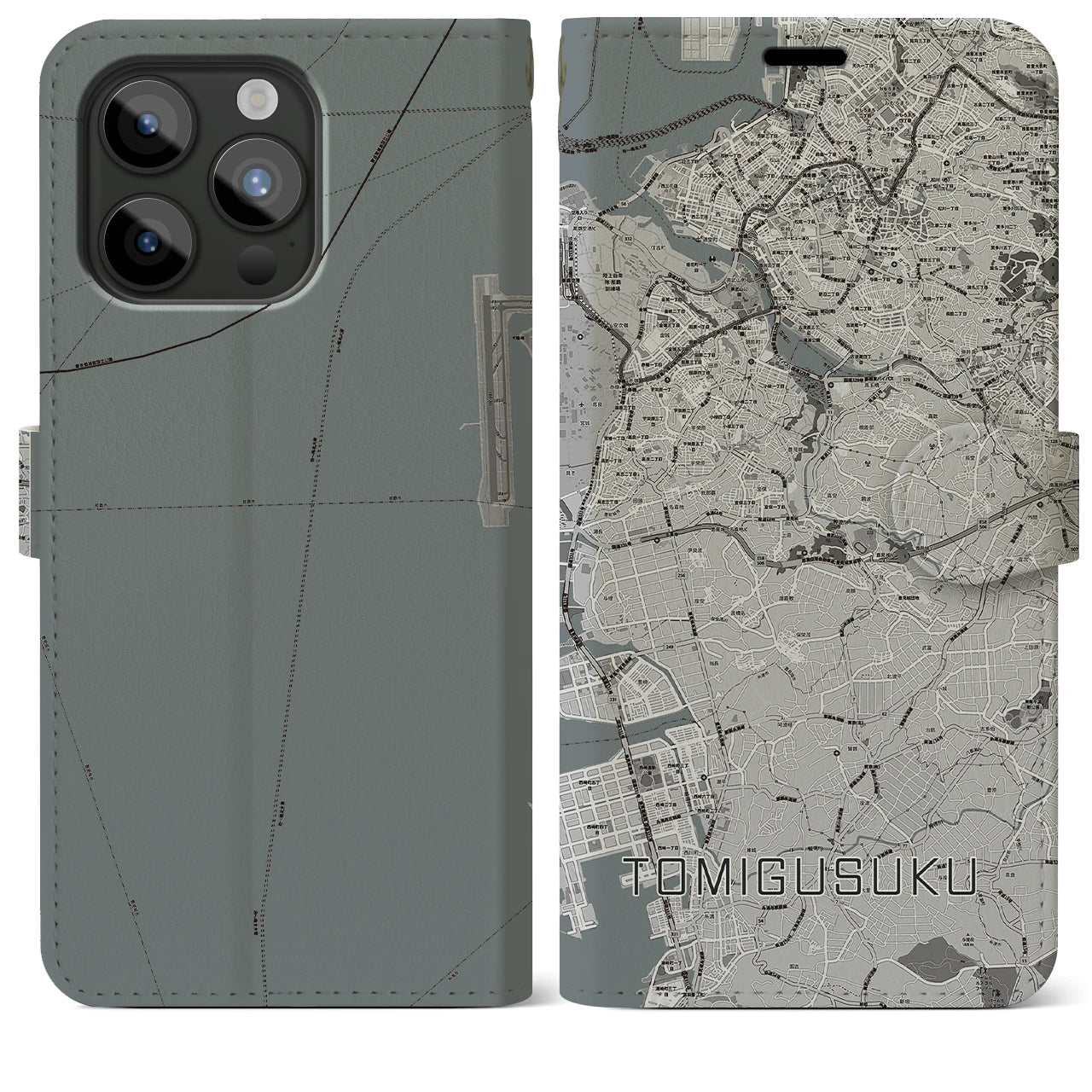 【豊見城(沖縄県)】地図柄iPhoneケース(手帳タイプ)モノトーン・iPhone 15 Pro Max 用