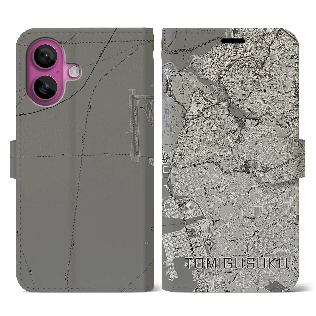 【豊見城(沖縄県)】地図柄iPhoneケース(手帳タイプ)モノトーン・iPhone 16 Pro 用