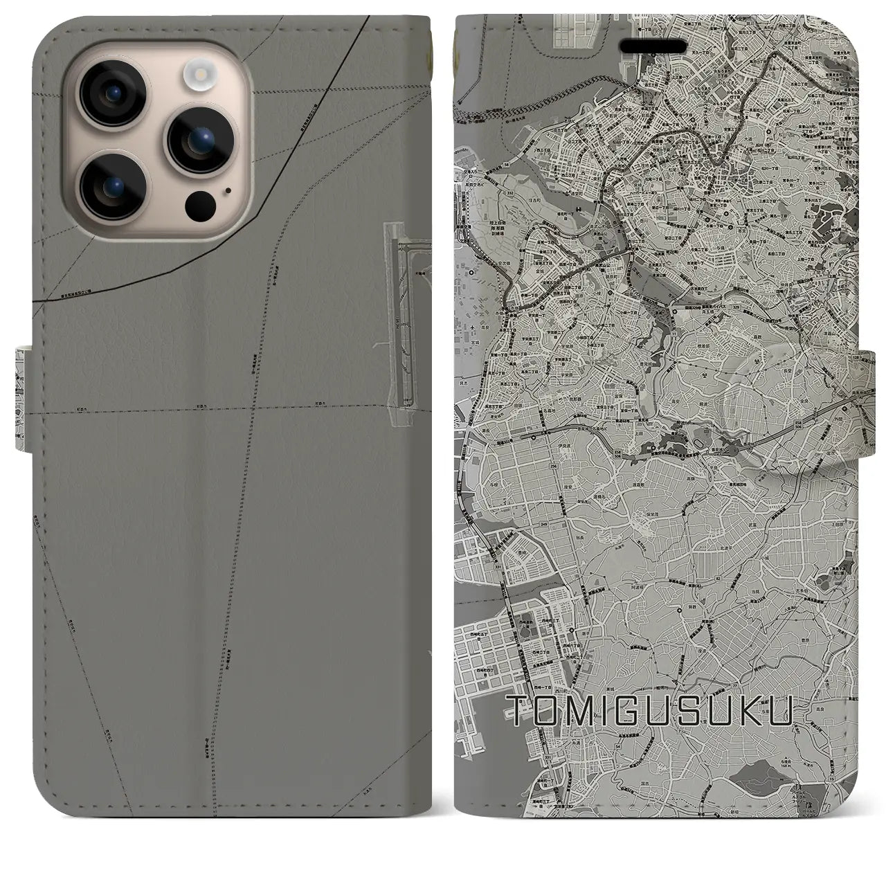 【豊見城(沖縄県)】地図柄iPhoneケース(手帳タイプ)モノトーン・iPhone 16 Plus 用