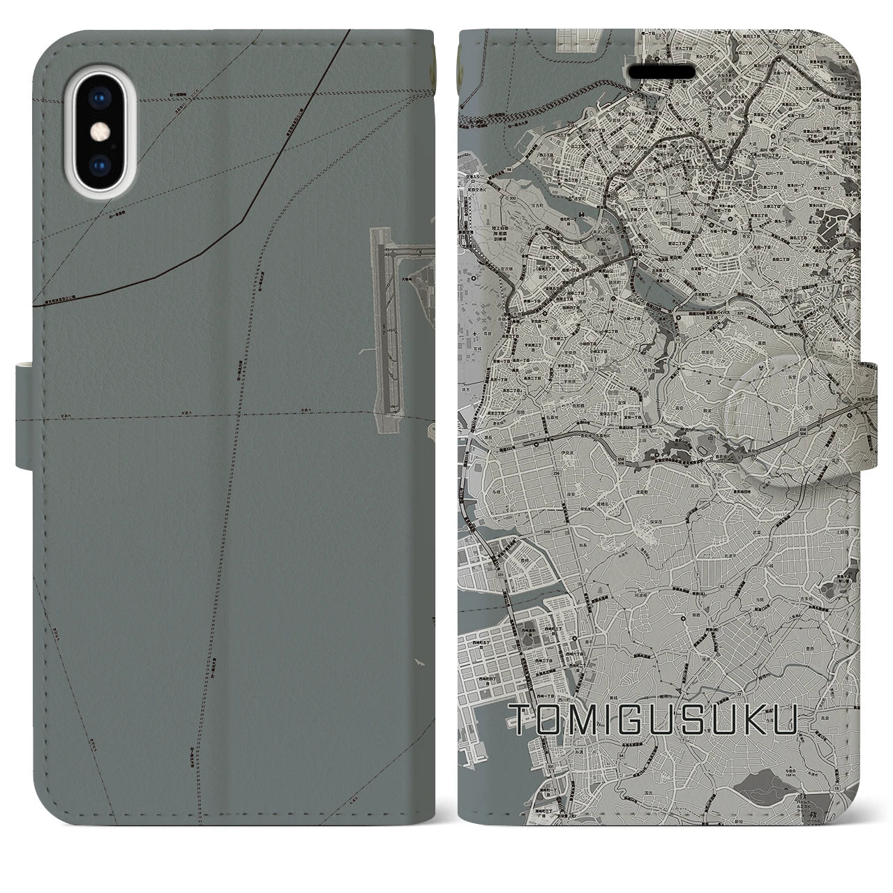 【豊見城(沖縄県)】地図柄iPhoneケース(手帳タイプ)モノトーン・iPhone XS Max 用