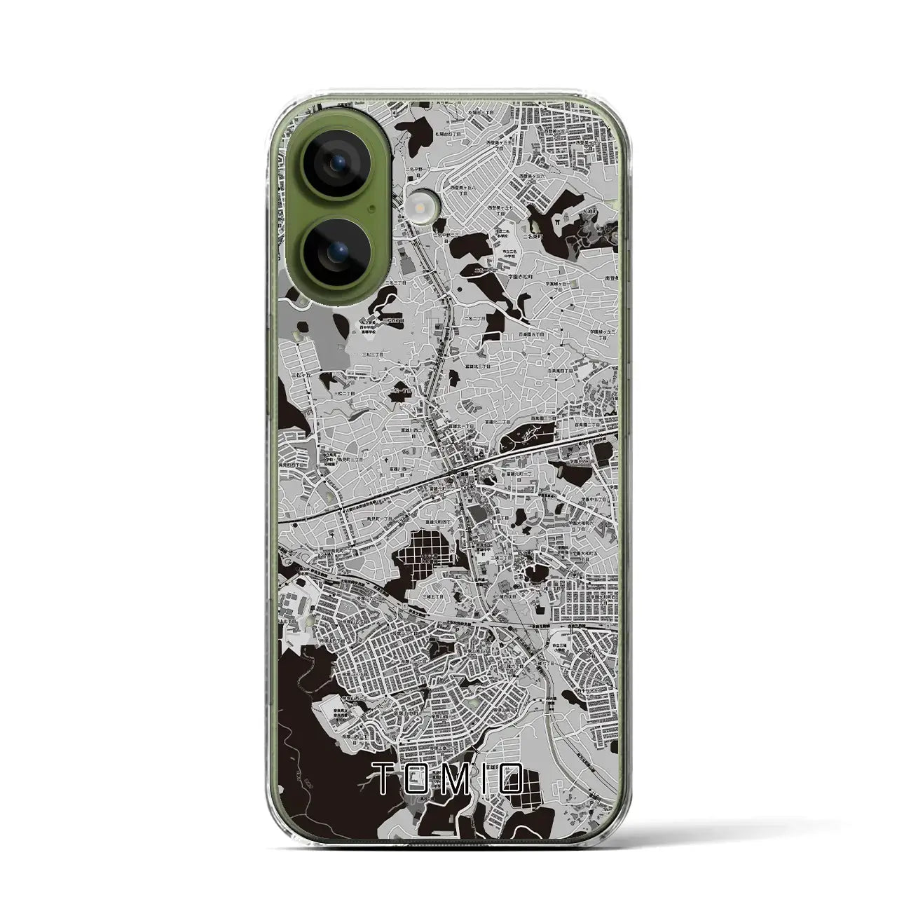 【富雄(奈良県)】地図柄iPhoneケース(クリアタイプ)モノトーン・iPhone 17 Pro Max 用