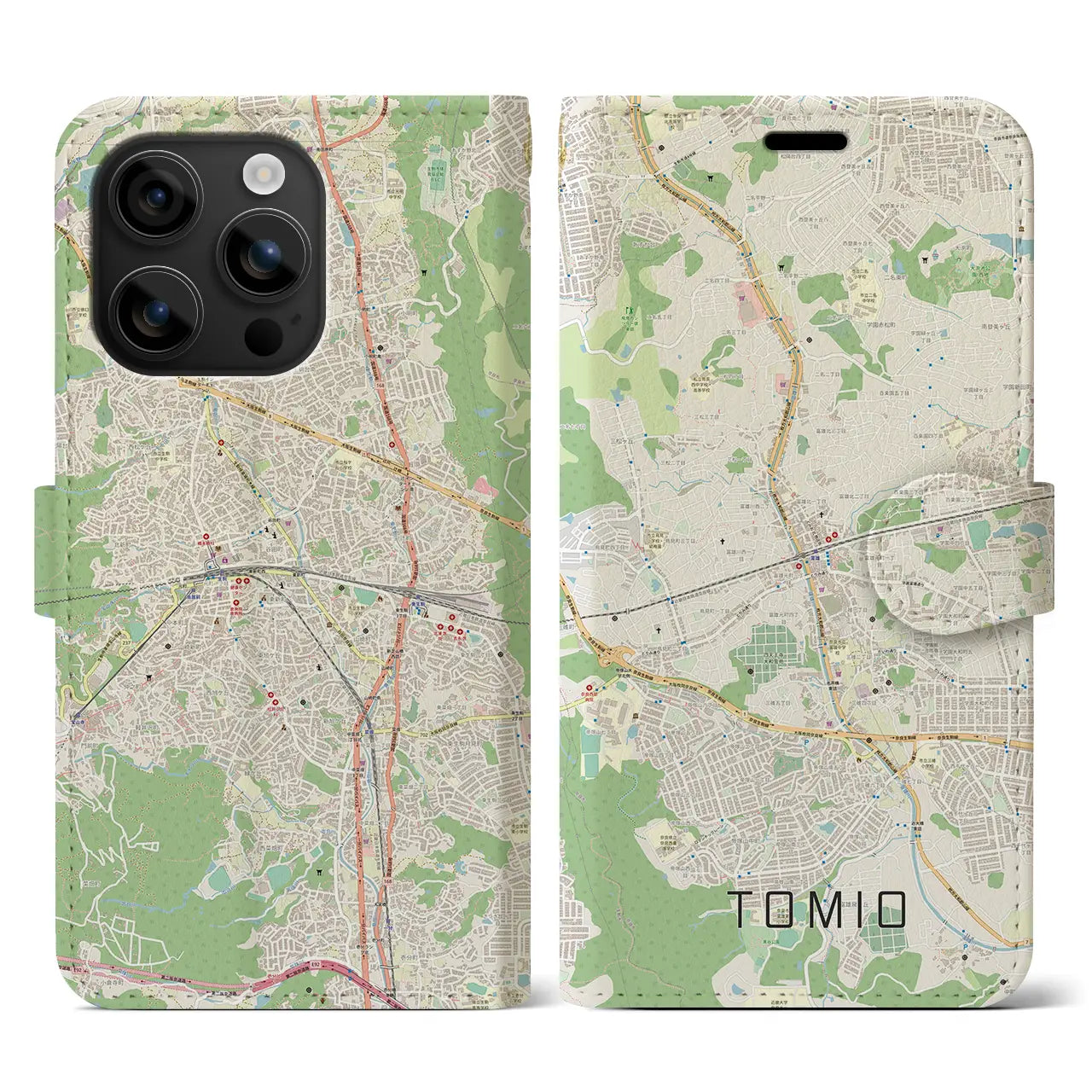 【富雄(奈良県)】地図柄iPhoneケース(手帳タイプ)ナチュラル・iPhone 16 用