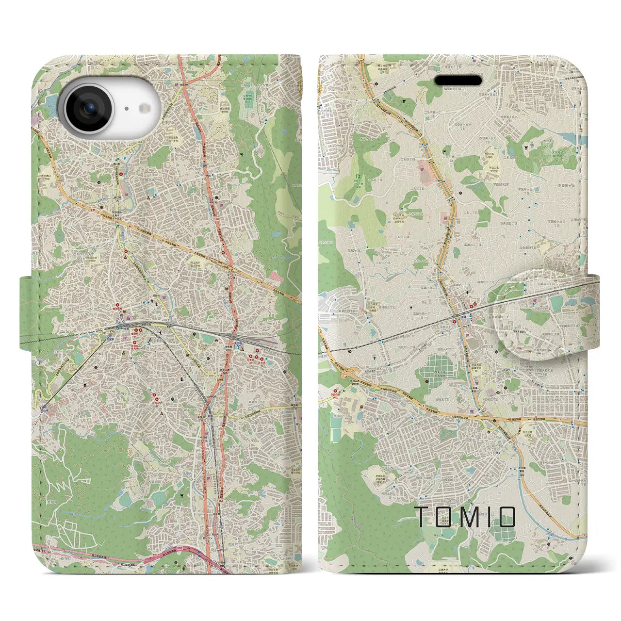 【富雄(奈良県)】地図柄iPhoneケース(手帳タイプ)