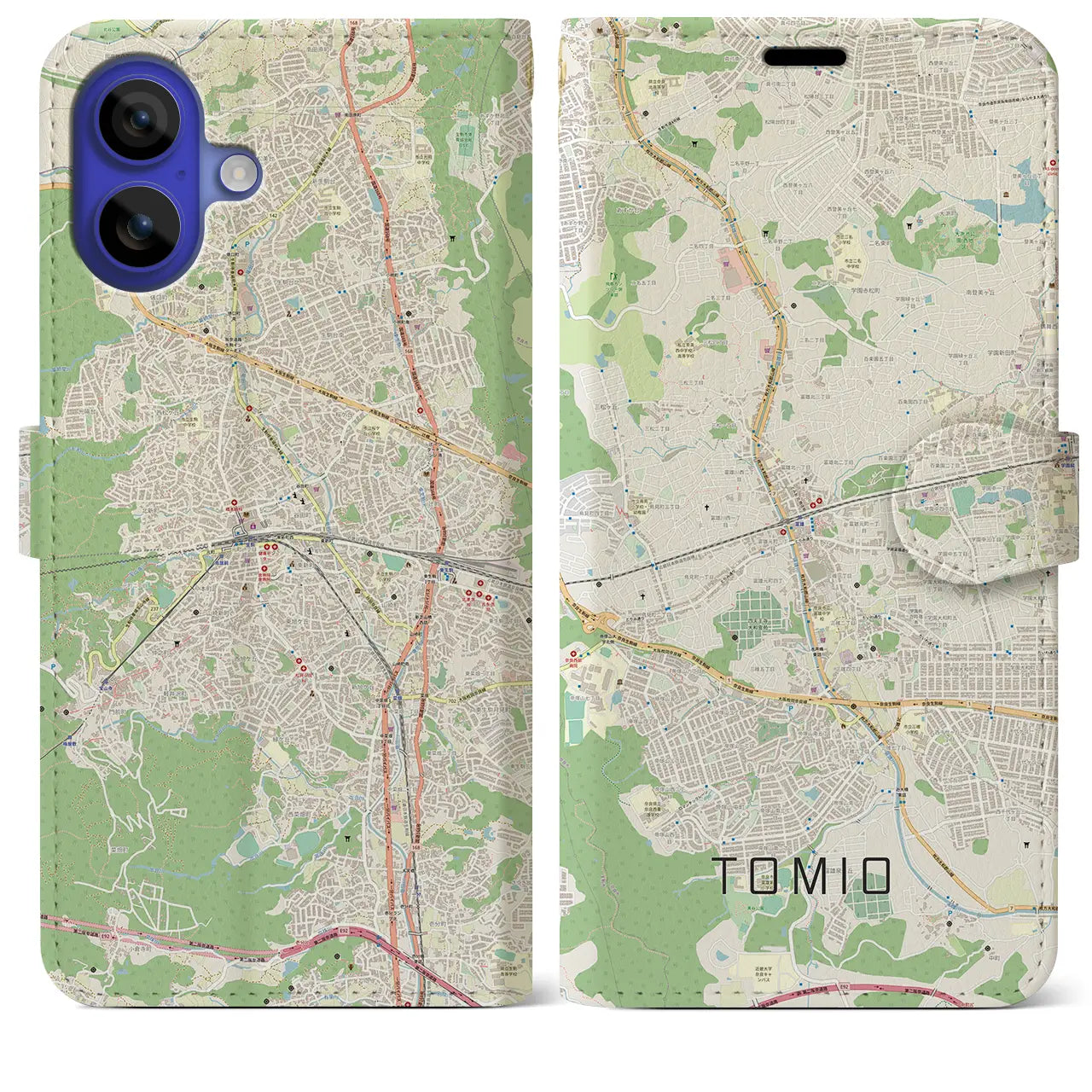 【富雄(奈良県)】地図柄iPhoneケース(手帳タイプ)ナチュラル・iPhone 16 Pro Max 用