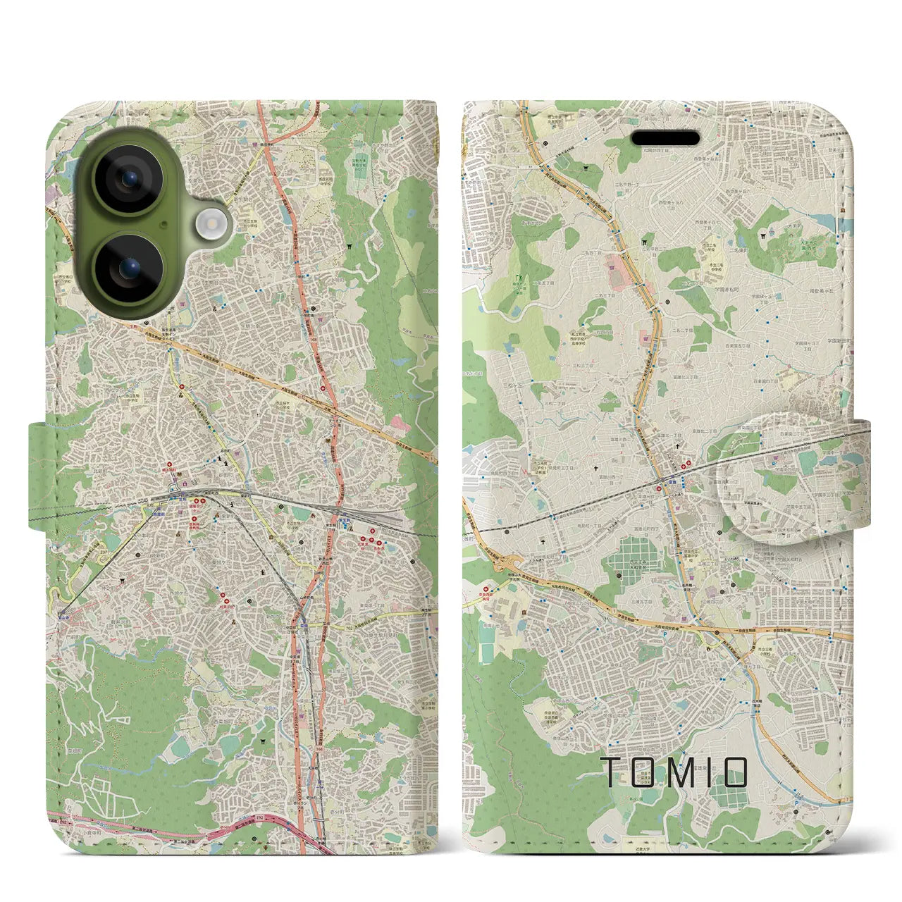 【富雄(奈良県)】地図柄iPhoneケース(手帳タイプ)