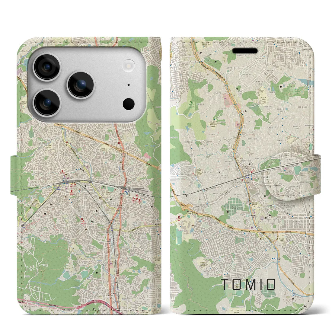 【富雄(奈良県)】地図柄iPhoneケース(手帳タイプ)ナチュラル・iPhone 17 Pro Max 用