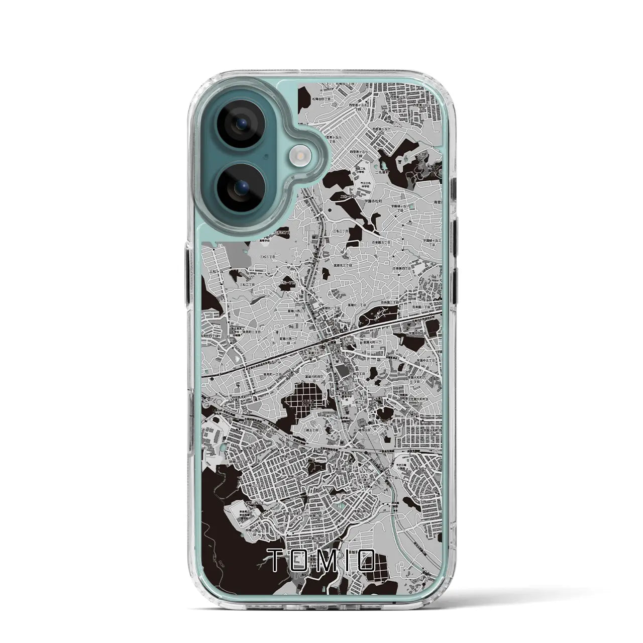 【富雄(奈良県)】地図柄iPhoneケース(MagSafeタイプ)モノトーン・iPhone 16 Pro 用