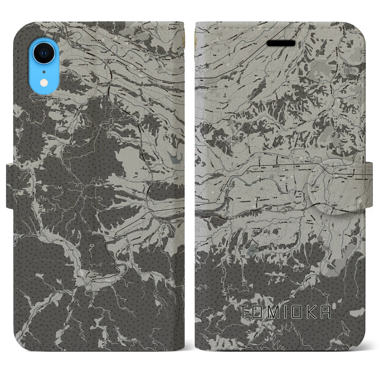 【富岡(群馬県)】地図柄iPhoneケース(手帳タイプ)モノトーン・iPhone XR 用