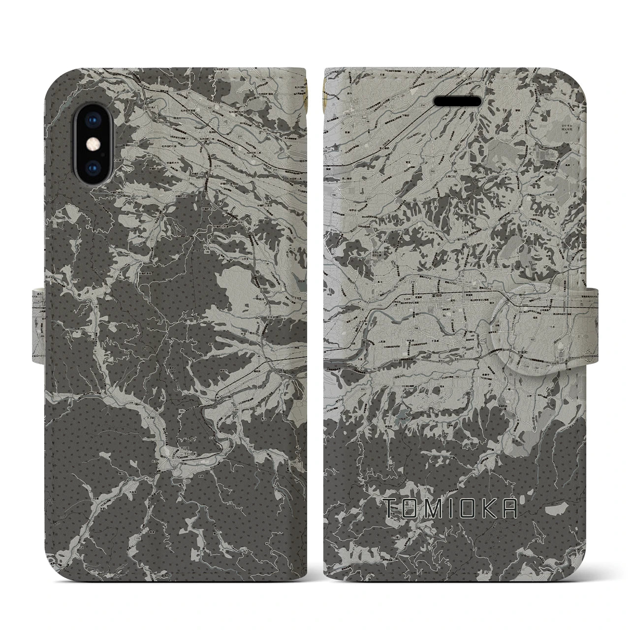 【富岡(群馬県)】地図柄iPhoneケース(手帳タイプ)モノトーン・iPhone XS / X 用