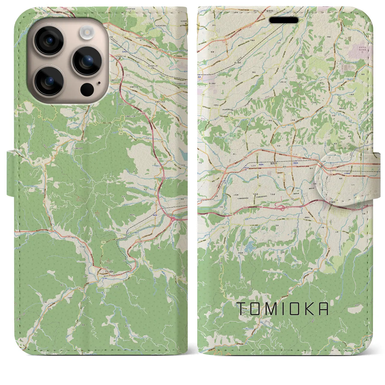 【富岡(群馬県)】地図柄iPhoneケース(手帳タイプ)ナチュラル・iPhone 16 Plus 用